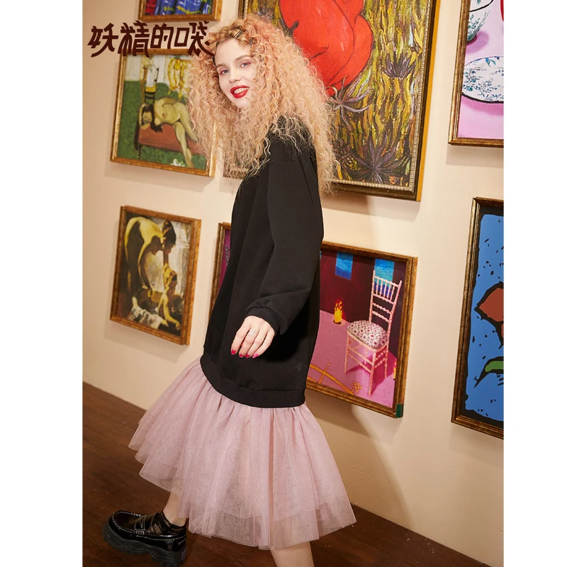 ELFSACK US & DE FBA Local Delivery,Women Sweatshirt and Lace Patchwork Dress,Long Sleeve Autumn Warm Clothing