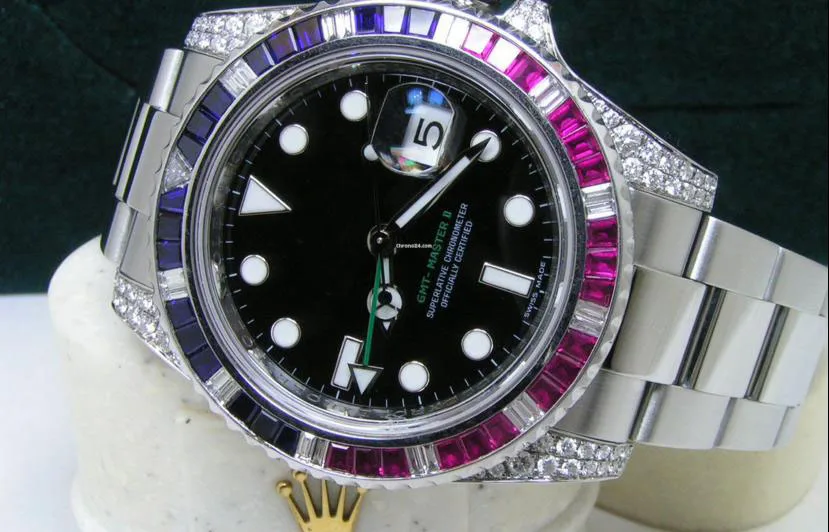 

Luxury Brand New Automatic Mechanical Watch Men Datejust Stainless Steel Sapphire GMT RAINBOW