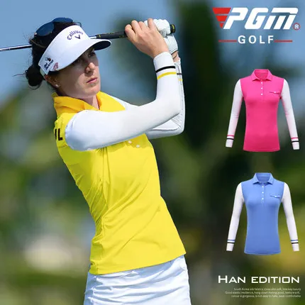 

PGM New Hot Selling Women Golf Polo Shirt Sunscreen Long Sleeved Quick Dry T - shirt Ladies Sports milk silk Clothes 2018