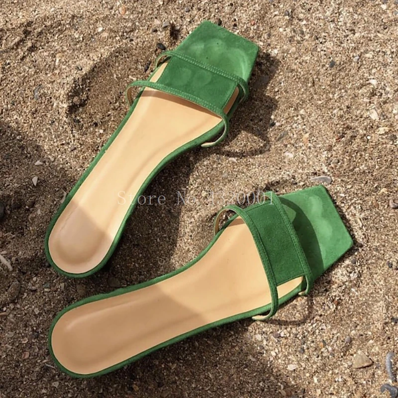 

Sandales Femme 2019 New Women Sandals Square Toe Green Black Suede kitten heels Cut Out Fashion Street Slides Woman Shoes