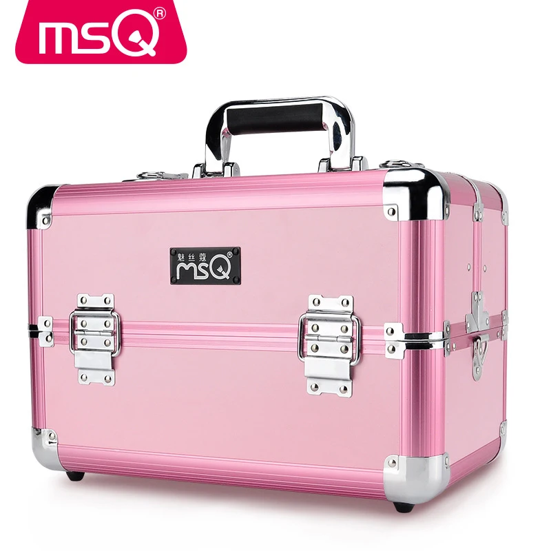 

MSQ Cosmetic Case Full Professional Makeup Case Aluminum Alloy Brushed Plastic Case 2 Color Optional Size