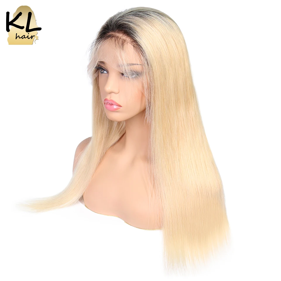 KL Hair кружевные передние человеческие волосы парики Омбре цвет 1b/613 прямые бразильские волосы remy блонд прозрачные кружевные парики с детскими волосами