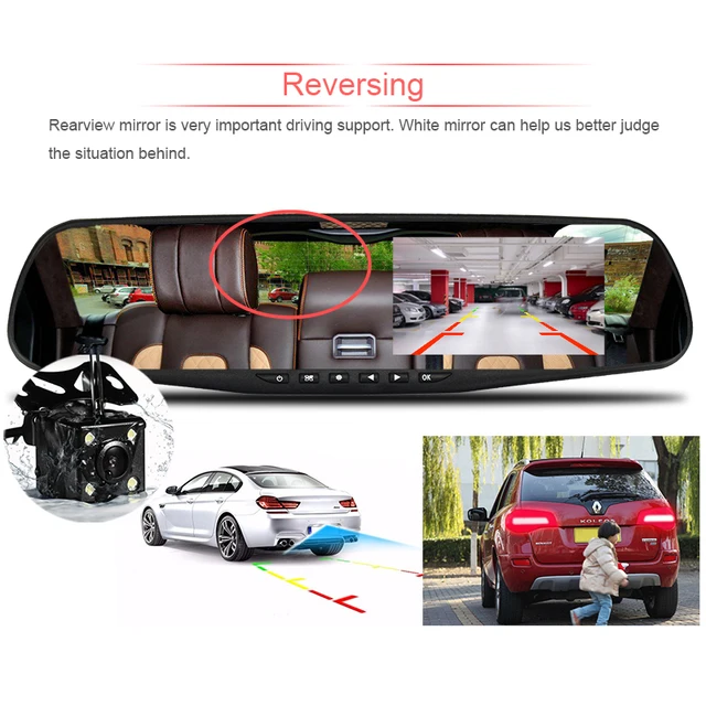 4.3 inch White Rearview Mirror Car DVR Dual Lens Video Recorder Mirror Registrar Auto Dash Cam  Camera Cars DVRS 1080P Camcorder 3