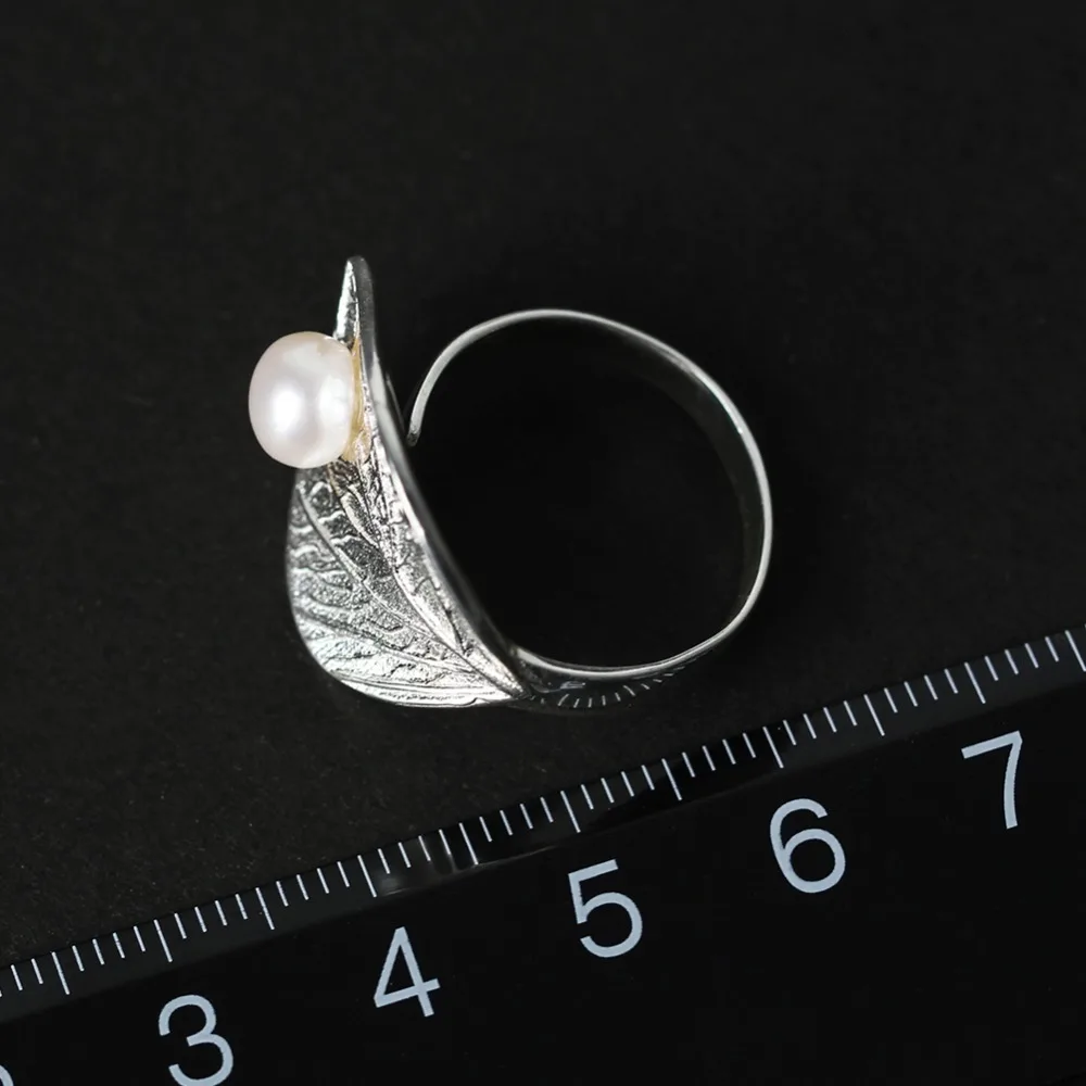 Lotus Fun Real 925 Rings Sterling Silver Natural Pearl Handmade Designer Fine Jewelry Creative Ring Leaf Rings for Women Bijoux