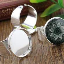 18 мм 6 шт яркое посеребренное регулируемое латунное кольцо настройки пустые/Базовые, подходят 18 мм Стеклянные Кабошоны, кнопки; кольца-K6-32