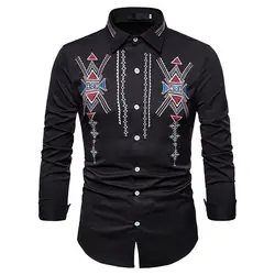 Африканский Dashiki рубашка с вышивкой Для мужчин 2018 Фирменная Новинка Повседневное рубашки на пуговицах Для мужчин с длинным рукавом Бизнес
