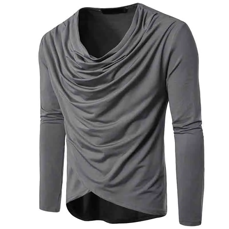 

NEW 2019 Fashion spring autumn Pile of collar irregular Casual night club loose long sleeve streetwear tshirt men shirt