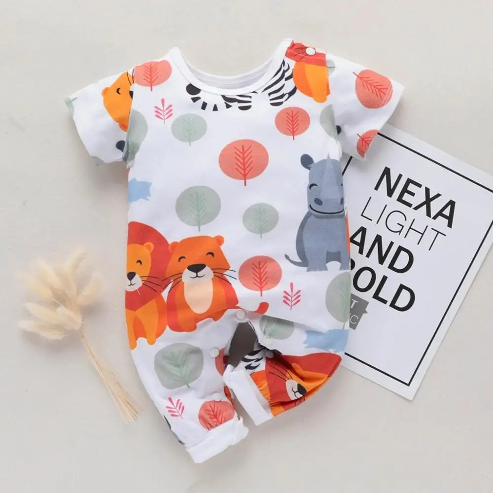 PatPat Summer and Autumn New Cotton Newborn Fashion Cute Animal Lion Hippo Jumpsuit Suitable For Baby Crawling Clothing