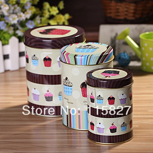 

Free shipping!3pc/set Cake design Tin storage case Round shape Iron container Metal storage box Cake and Biscuit storage can