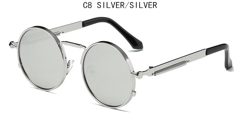Silver Silver Винтажные мужские Солнцезащитные очки женские Ретро панк стиль круглая металлическая оправа цветные линзы солнцезащитные очки модные очки Gafas sol mujer - Цвет линз: Silver Silver