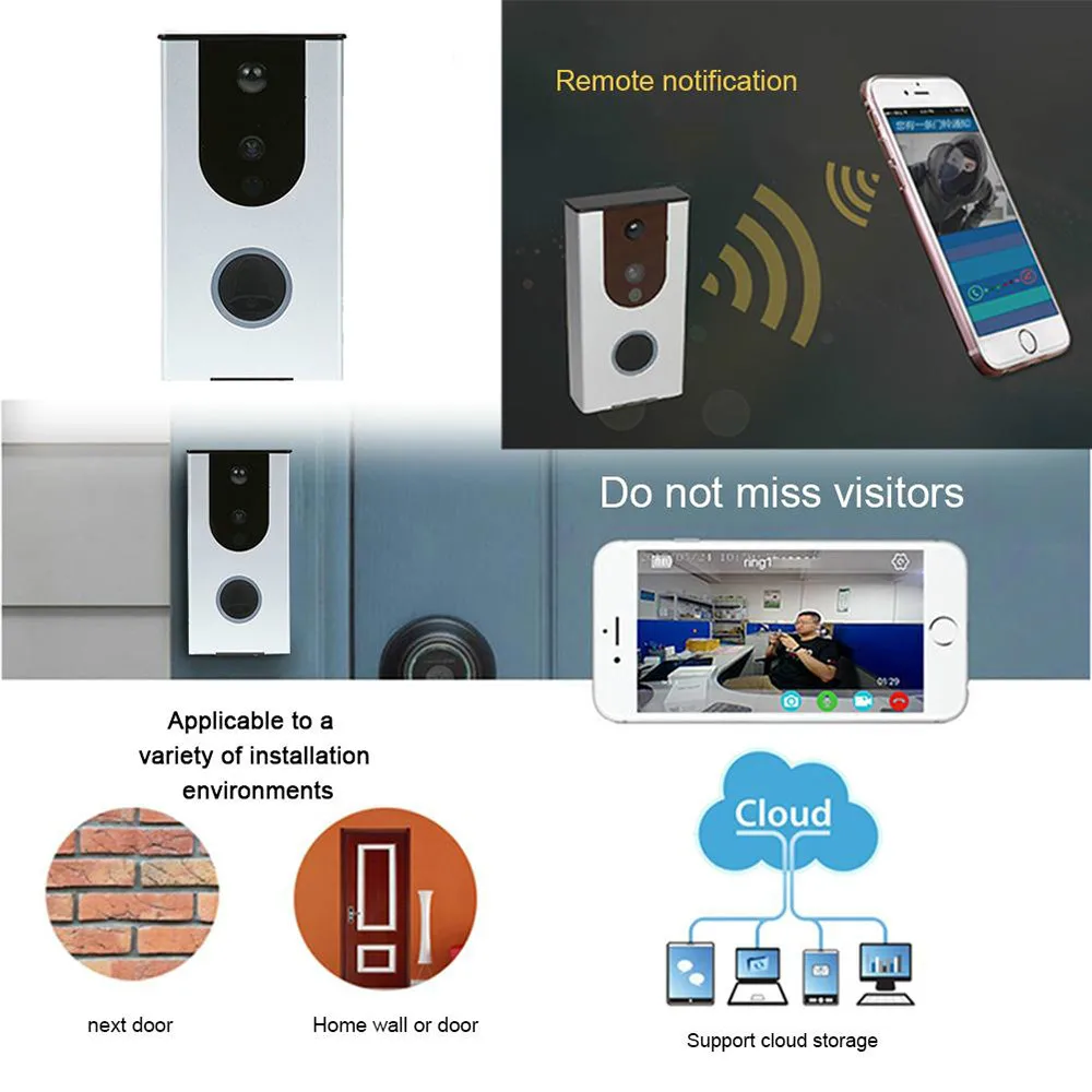 WiFi умный беспроводной дверной звонок визуальная камера монитор + Dingdang для