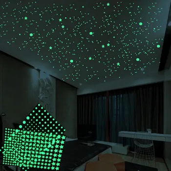 

Moon and Star Luminous Sticker Round Dot Paster Fluorescent Stars Glow in the Dark Ceiling Decor Kids Room Home