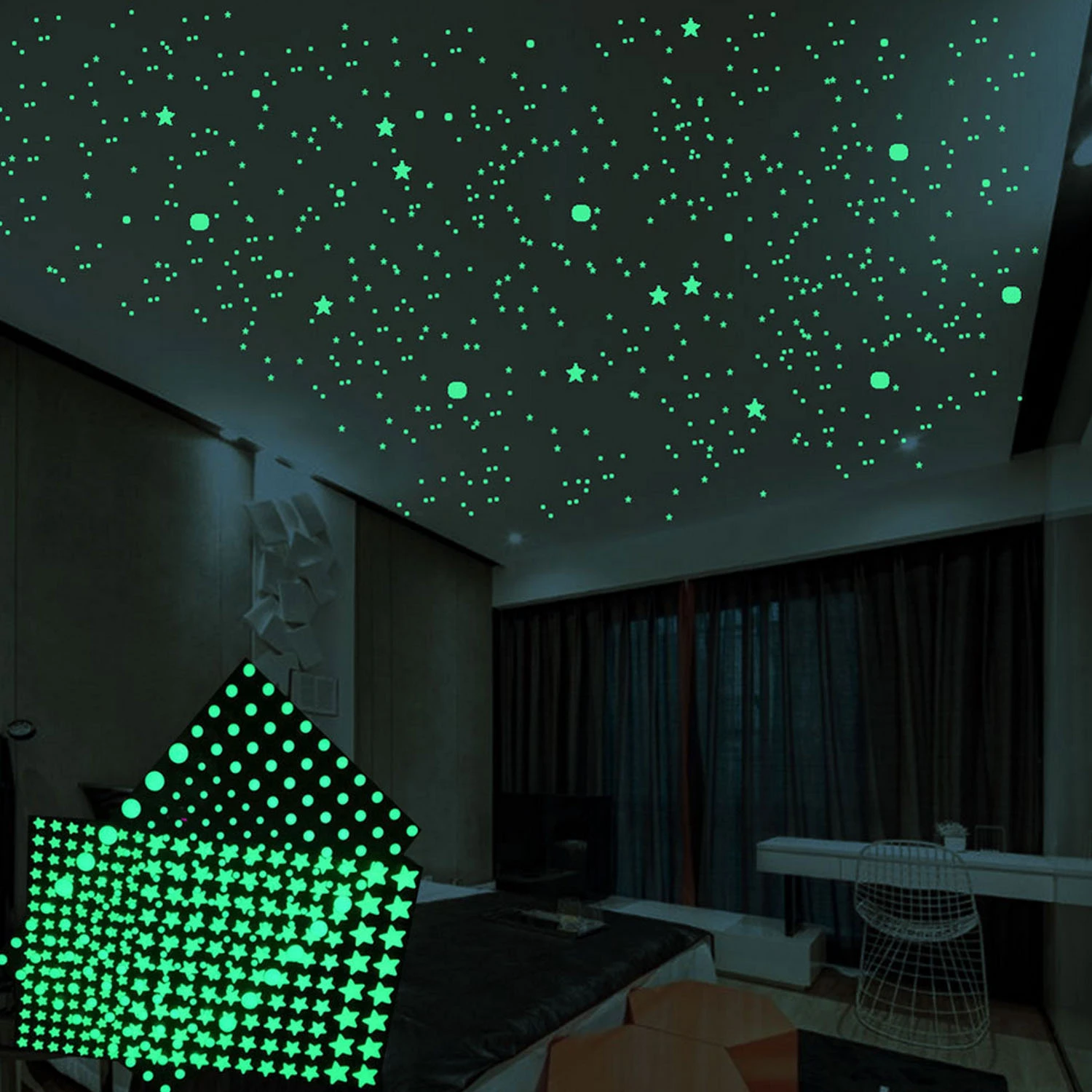 Family Room Circular Glow Luminous Stars Fluorescent Sticker Luminous Decoration