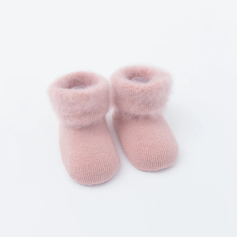 Зимние толстые махровые носки для малышей милые теплые хлопковые носки для новорожденных мальчиков и девочек Нескользящие носки-тапочки для детей от 0 до 3 лет - Цвет: Розовый