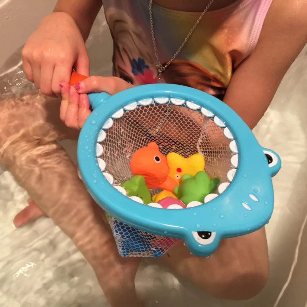 

Bath toy 8PCS/Sets Fishing Toys Network Bag Duck Fish Kids Water Soft Floating Bath Shark toys Baby Water Children funny Shower