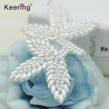 

Leaf Shape White Color Pearl Beaded Patches For Garment WRA-529