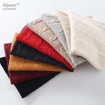 

Spring Winter Fashion Women's Wool Thermal 100% Cashmere Thick Cable Knit Ring Scarf Neck Warmer Headgear Hair Accessories