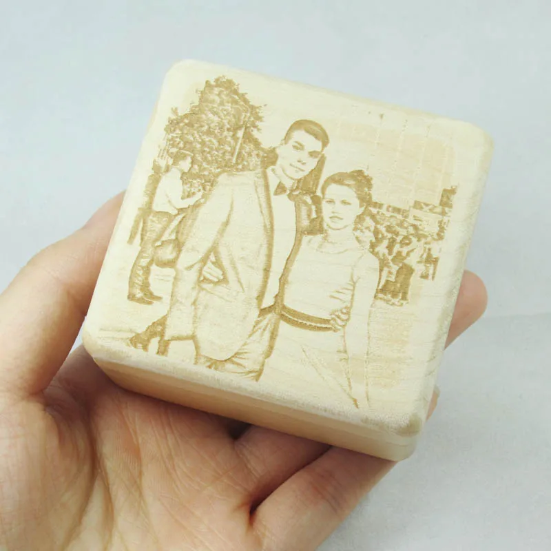 Handmade Customized Engraved Photo Music Box, Wood Wind Up Music Box