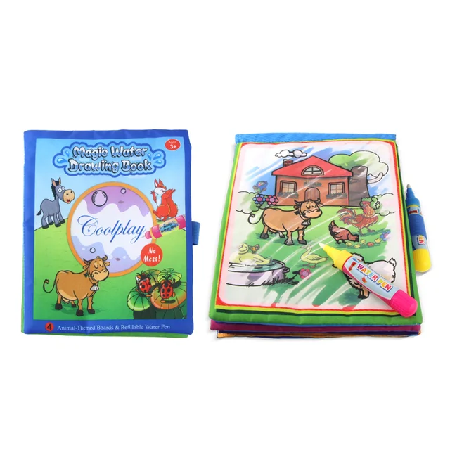 4 Styles Cartoon Animal Water Drawing Cloth Book & 2 Magic Pens Painting Doodle Board Early Educational Toys Doodle Book for Kid 4