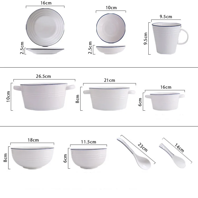 Керамическая посуда синяя линия белого цвета тарелка для посуды в скандинавском западном стиле кухонная тарелка Бытовая паста десертное блюдо суповая миска с ручкой