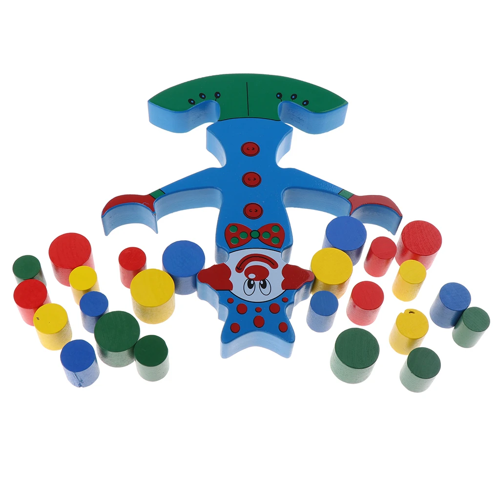 Clown Block Stack Up Balancing Game Wooden Developmental Toy for Baby Kids Boys Girls Fun Play