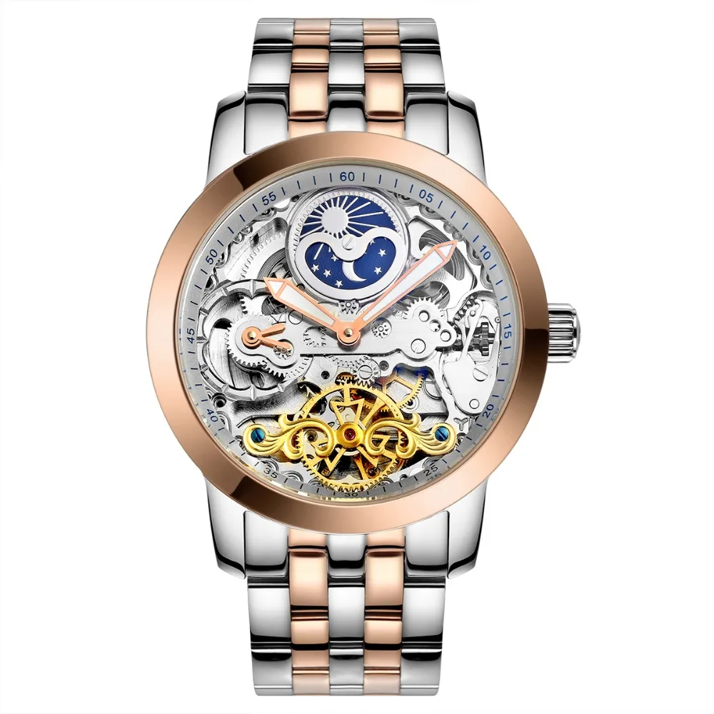 

New Fashion Men's Automatic Mechanical Watch Business Tourbillon Hollow Men Watch Stainless Steel Wristwatches Relogio Masculino