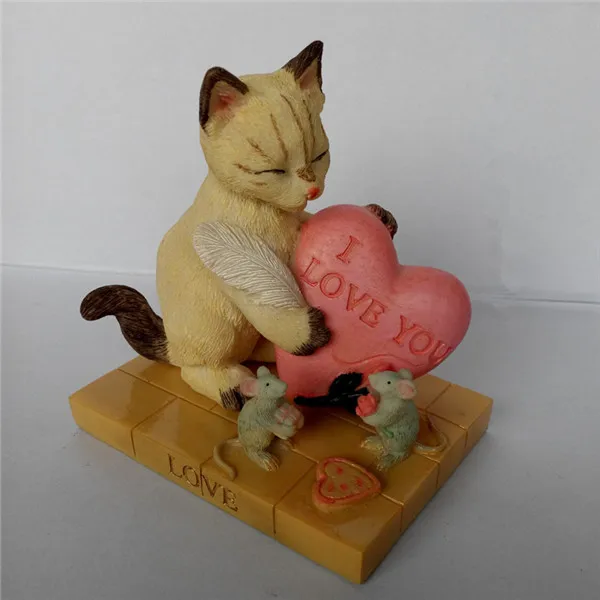 Cute Lifelike Cat and Mouse Tom and Jerry I love you resin figure toy - 3