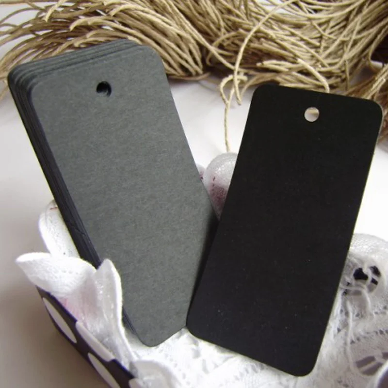 

100pcs Rectangle Black Bookmark Blank Gift Tags Kraft Price Label DIY Paper Hang Tags With Hemp Rope 7.8x3.9cm