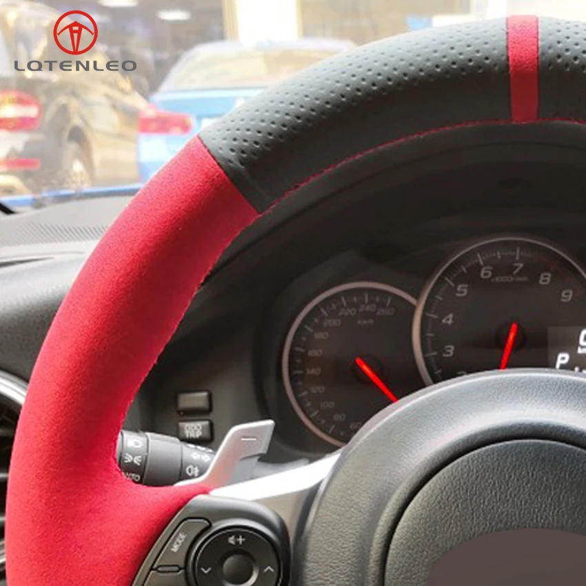 LQTENLEO черный натуральная кожа красная Замша Чехол рулевого колеса автомобиля для Toyota 86- Yaris- Subaru BRZ