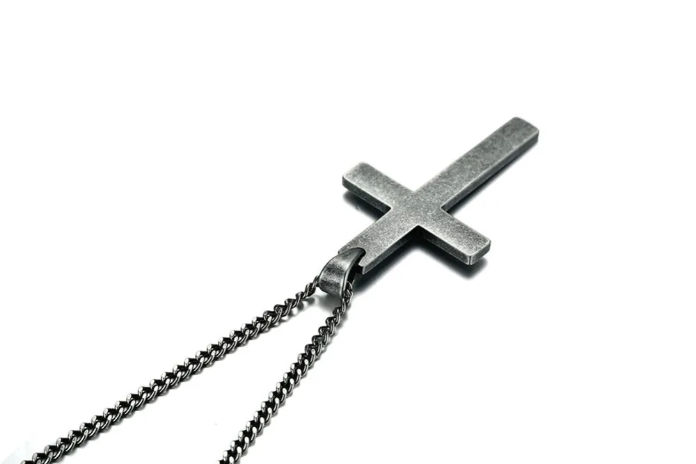 Large Mens Antique Silver Color Cross Pendant Necklace Stainless Steel Men Vintage Jewelry Christian Jesus Lord Prayer Choker Collier 15