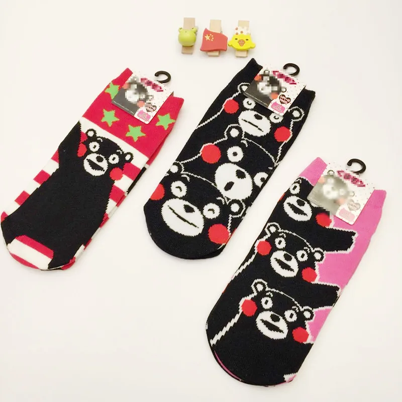 Носки для косплея с героями мультфильмов Кумамон милые повседневные женские носки в полоску с забавным принтом весенние удобные впитывающие пот счастье хлопок короткие носки