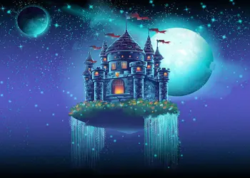 

full moon stars Light Flying hogwarts blue castle Space Waterfalls background Vinyl cloth Computer print wall backdrop