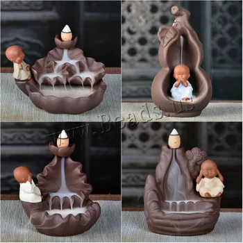 

Cute little Monk Censer Smoke Waterfall Backflow Incense Burner Ceramic Aromatherapy Furnace Holder Use In Home Office Teahouse