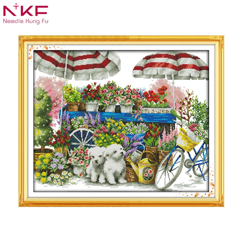 

Sunny flower shop joy sunday Cross stitch kits pre-set printing canvas for embroidery thread cross needlework diy dmc 14CT decor