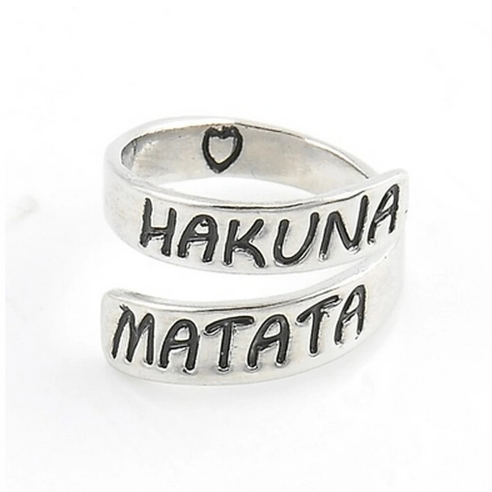 

Fashion Women Punk Heart Letter "HAKUAN MATATA" Open Twist Finger Ring Stylish Unisex Open Finger Ring Jewelry Gift Silver 1PC