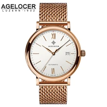 New Agelocer Luxury Men Wrist Watches For Men18K Gold Plated Watch Clock Men Stainless Steel mesh bracelet relogio masculino