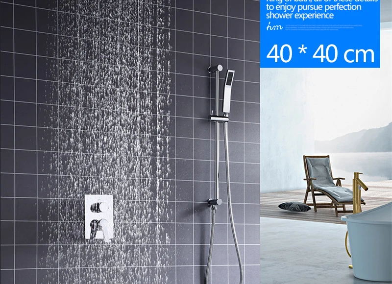 Bath & Shower Faucet Wall Mounted 16'' Ultra Thin Water Saving Tap Air Booster Rain Shower Faucets (3)