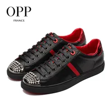 OPP Men's Shoes Hip Hop Metal Rivet Lace-up Shoes Leather Fashion Men's Casual Shoes Rock Punk Skateboard Shoes