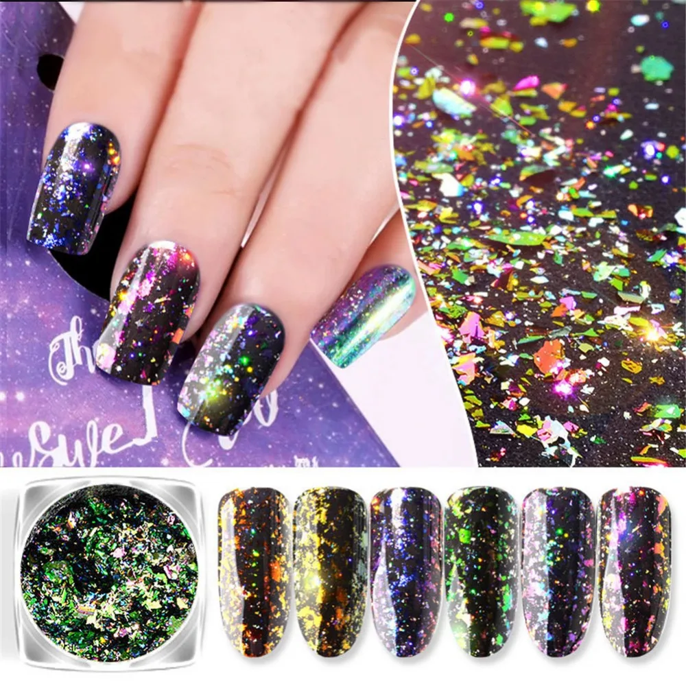 

0.2gram/box Galaxy Holo Chameleon Laser Flakes Bling Nail Flecks Powder Galaxy Chrome Flakes Laser Flakes