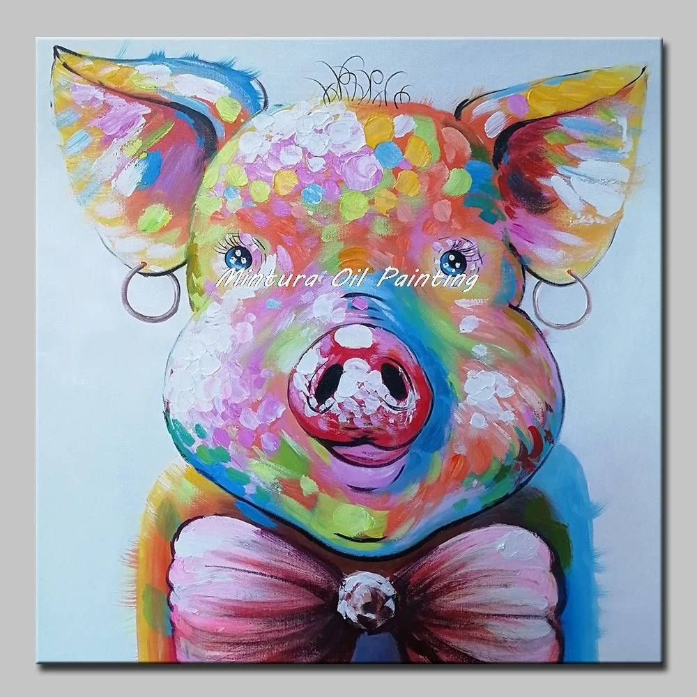 Художественная картина Mintura, ручная роспись, акриловый холст, картины маслом, свинья, современная абстрактная картина с животными, Настенная картина, детская комната, домашний декор, без рамки - Цвет: MT161236