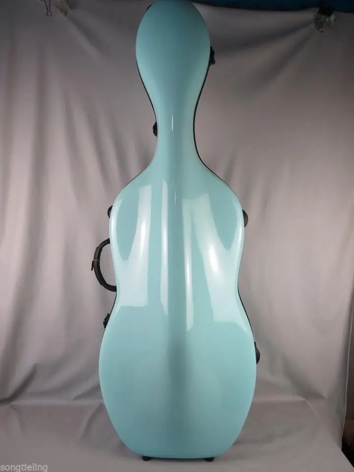 

4/4 light Blue fiberglass cello hard case with wheells