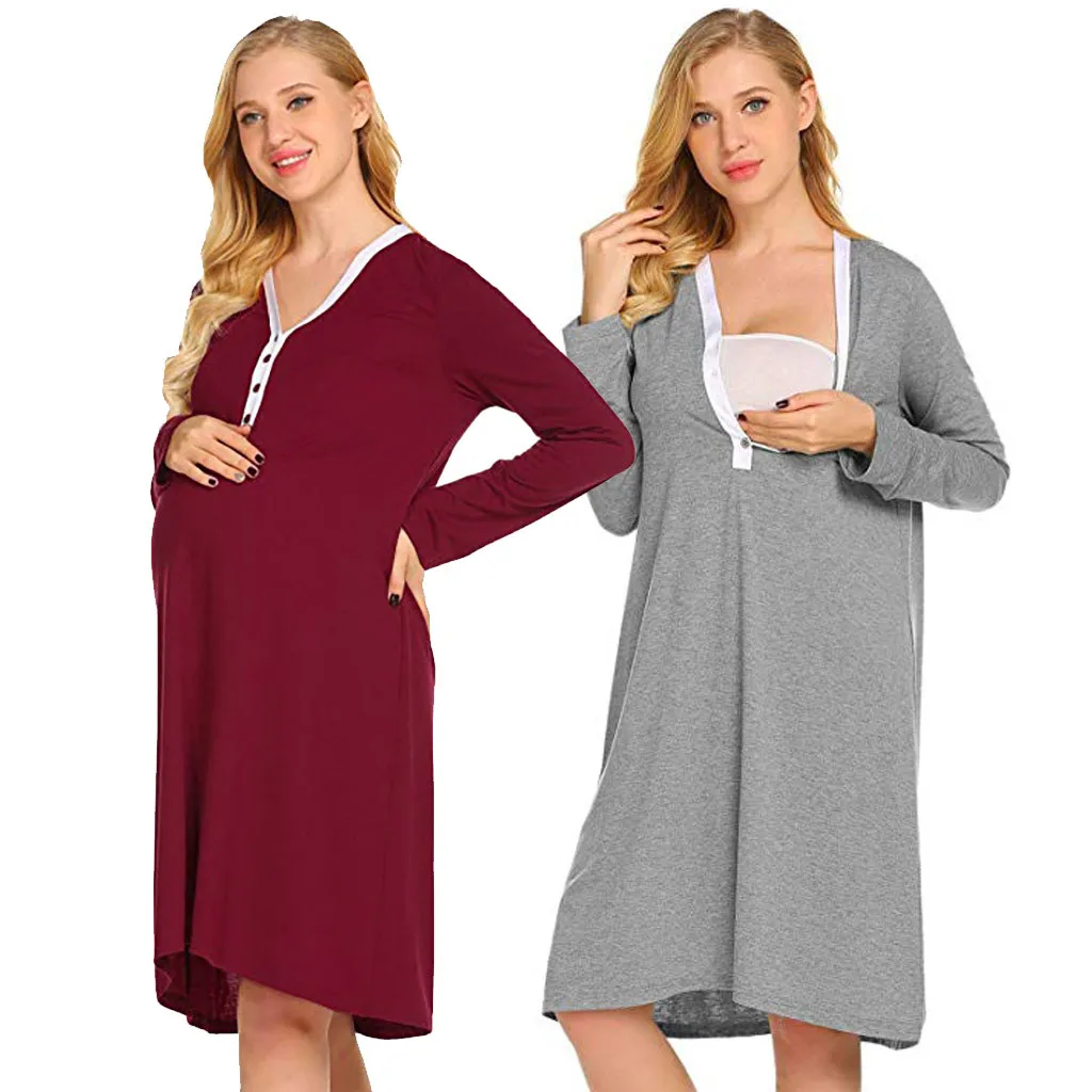 

MUQGEW gravidas gestantes Maternity Nursing Robe Delivery Nightgowns Hospital Breastfeeding Gown Dress kleider damen #y2