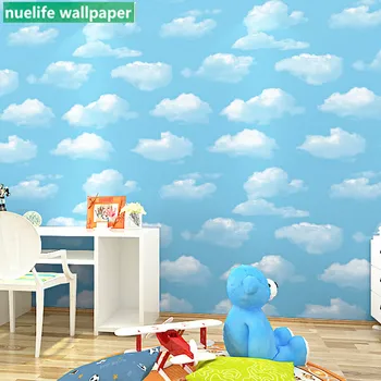 

Blue sky white clouds pattern wallpaper kids room bedroom kindergarten living room background wall ceiling room roof wallpaper