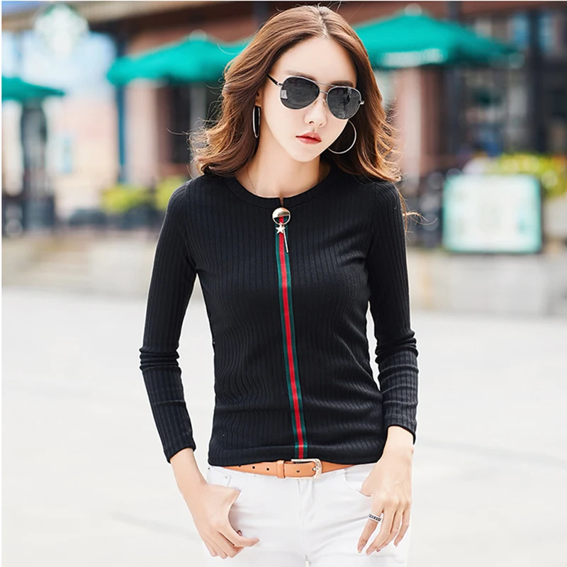 long sleeve knitted t shirt women tshirts casual t shirt