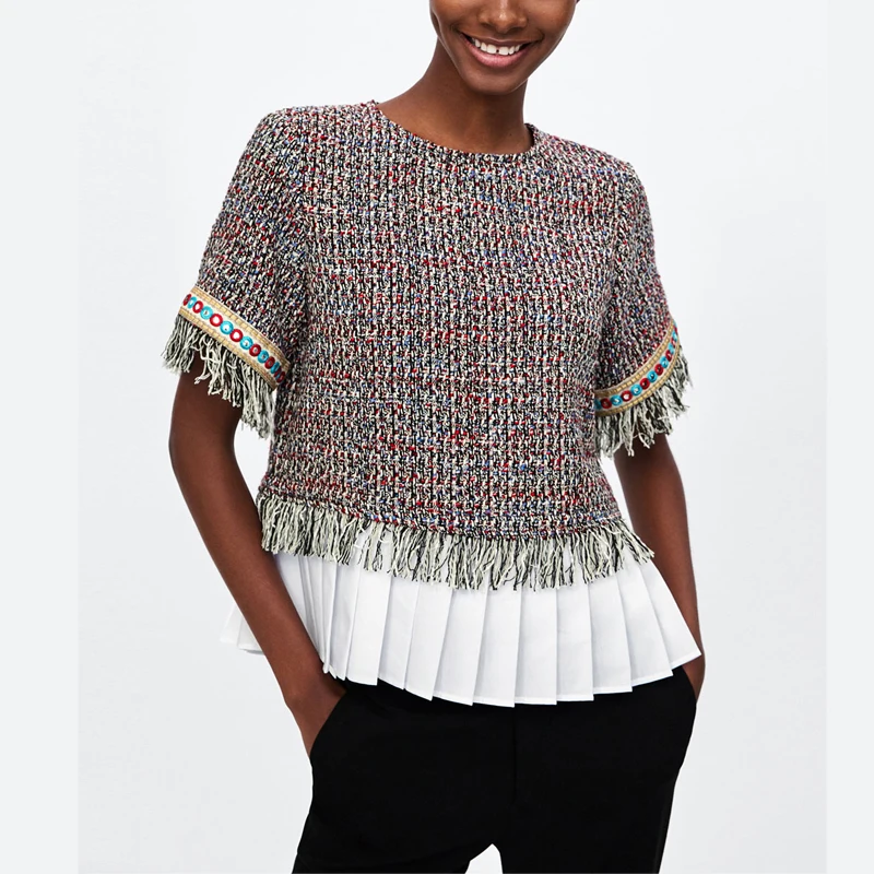 

Women's O-neck Knitting texture Pullovers OYK8626 TASSELS teed Patchwork Shirts pulowery Sweater knitwear Femme Camisola