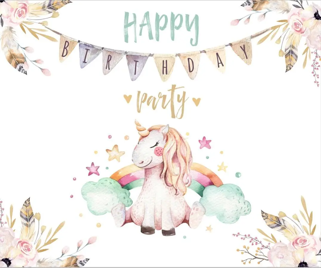 Unicorn birthday party backrop, unicorn party cake table banner photo backdrop baby shower Magical Birthday Backrops W-327