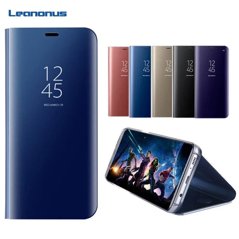

Smart Flip Case for Samsung Galaxy A5 A6 A8 2018 A6 A8 Plus Mirror Clear View Leather Case Cover for Smasung A6 Plus Coques