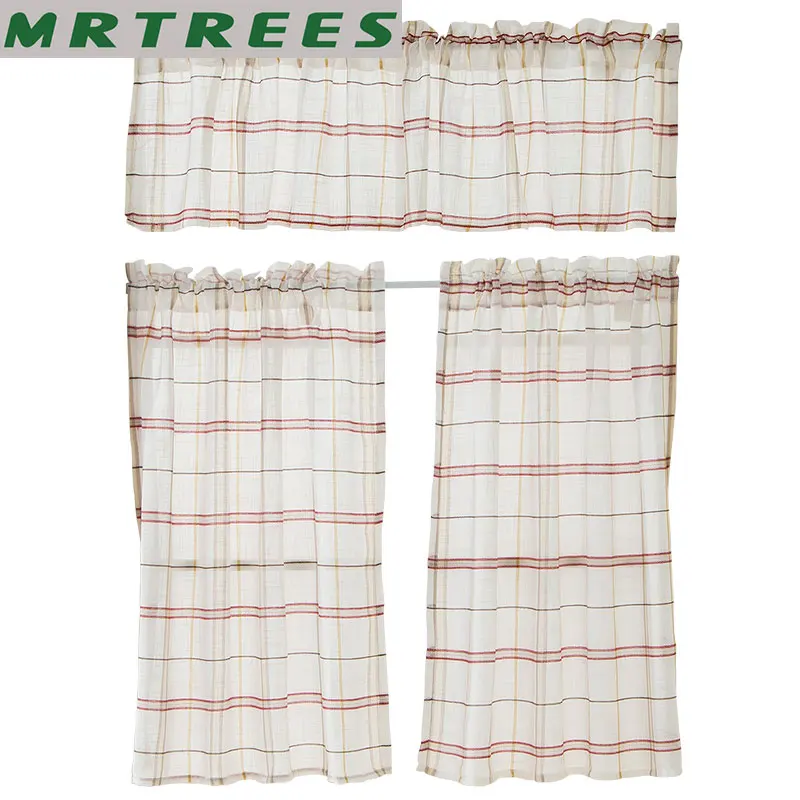 

MRTREES Plaid Linen Window Short Curtains for Kitchen The Bedroom Curtains for The Living Room Tulle Curtains for Window door
