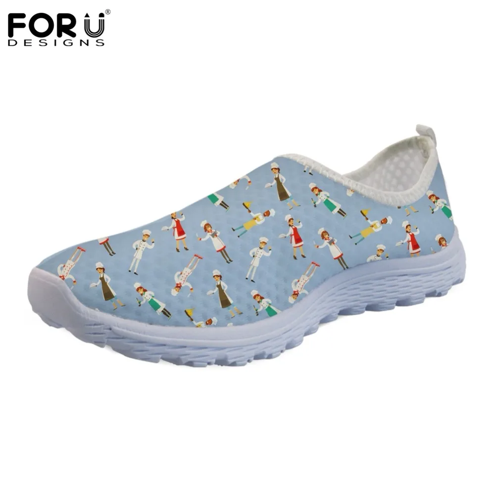 

FORUDESIGNS 3D Cartoon Chef/Cook Pattern Summer Women Shoes Flats Casual Ladies Loafers Shoes Woman Slip-on Beach Light Zapatos