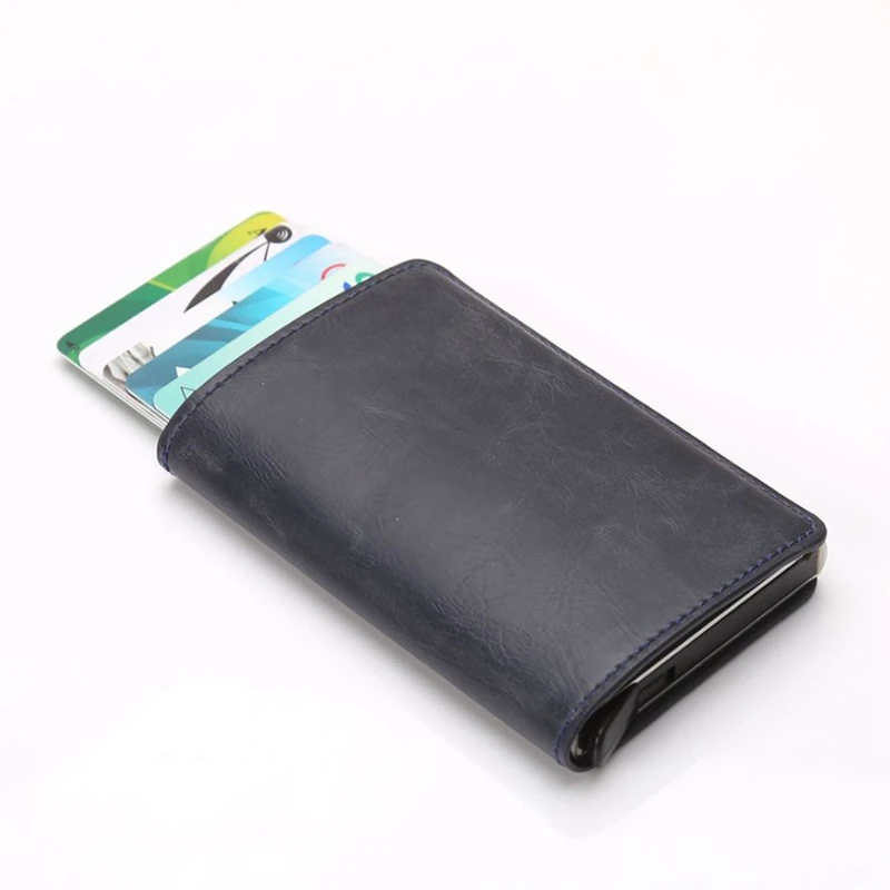 Коробка из алюминиевого сплава кошелек с задним карманом ID визитницы для мужчин RFID Блокировка мини тонкий PU кожаные кошельки Чехол для кредитных карт